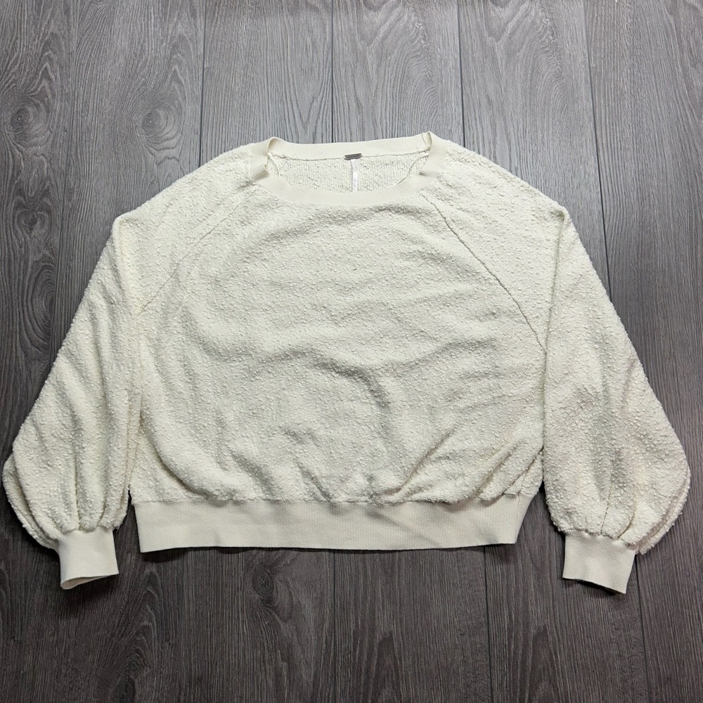 Free People Ivory Popcorn Knit XS Raglan Sleeve Pullover Sweatshirt Cream